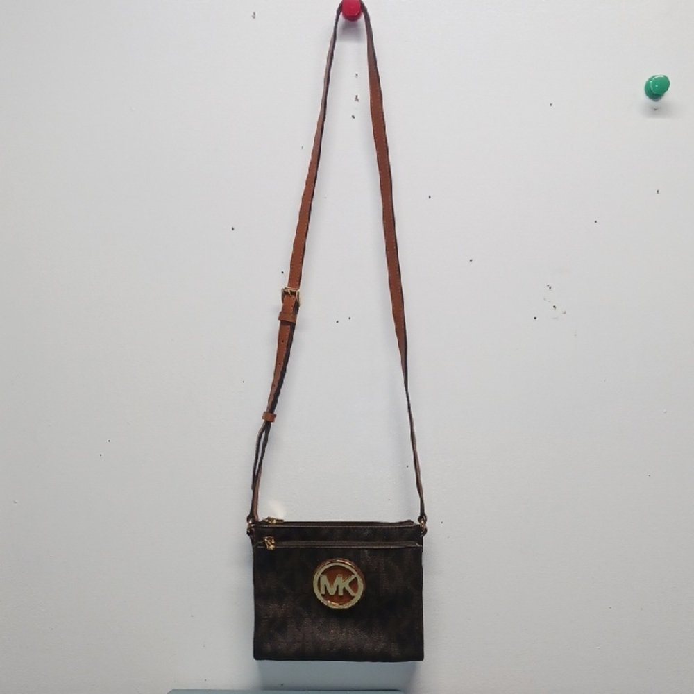 Michael Kors Brown Leather Crossbody Bag with Gold-Tone Hardware